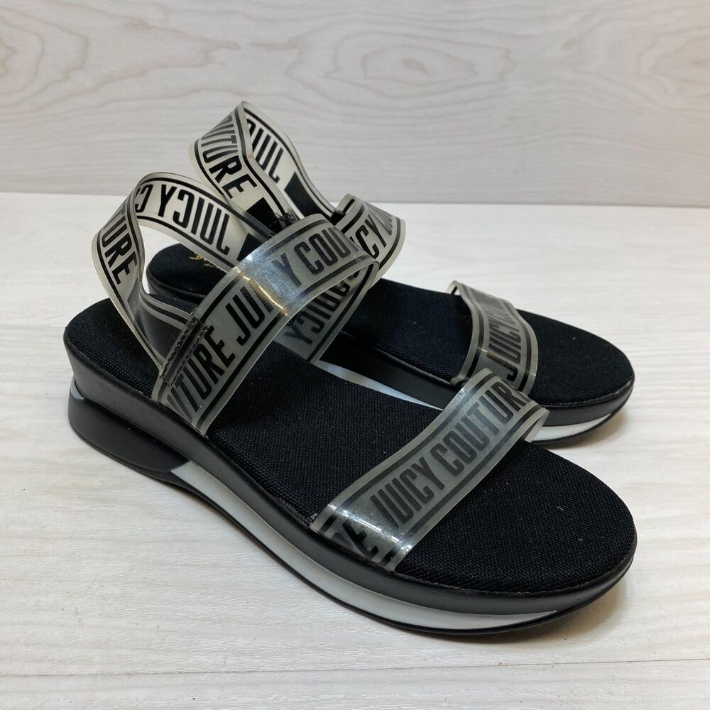 Juicy Couture Imany Style Platform Sandals Women Size 7.5 Clear Straps with Logo